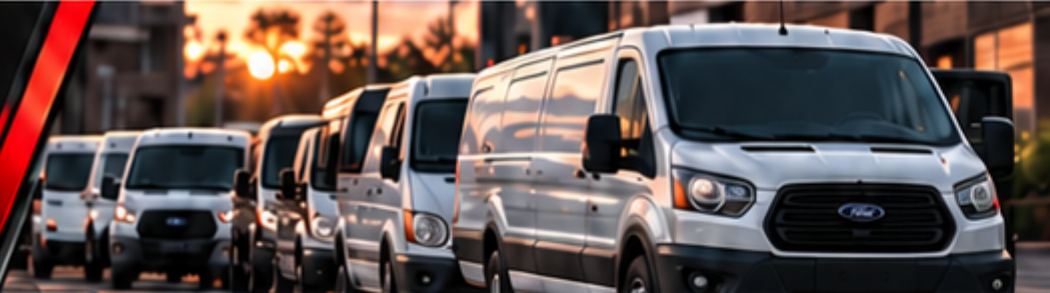 Fleet of white work vans